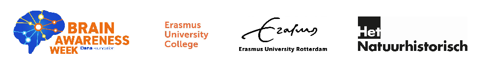 Afbeelding toont de logo's van Het Natuurhistorisch, Erasmus University Rotterdam, Erasmus University College en de Brain Awareness Week